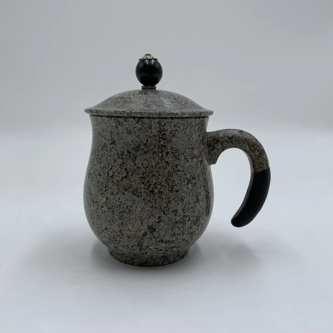 麦饭石能容杯 原石杯 复古带盖锤纹茶道