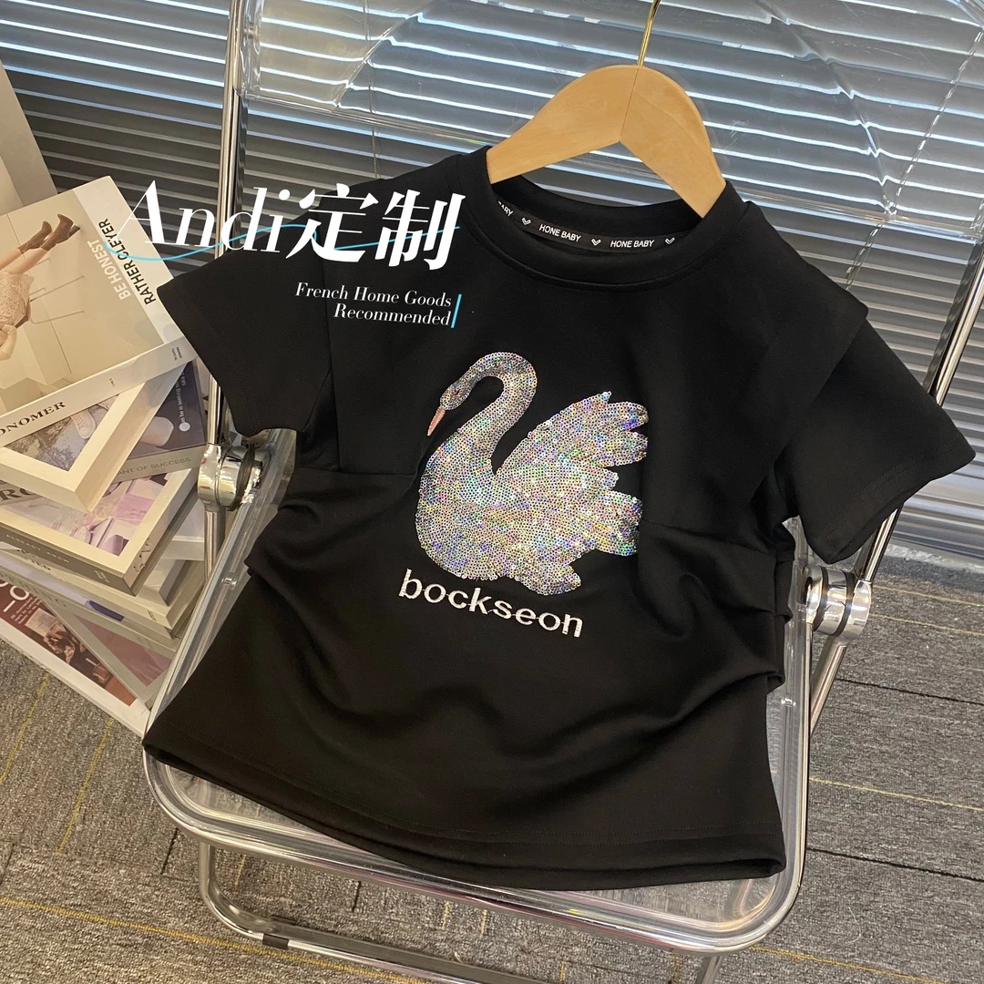 〖ANDI〗订制中大童夏季重工刺绣洋气修身圆领短袖879