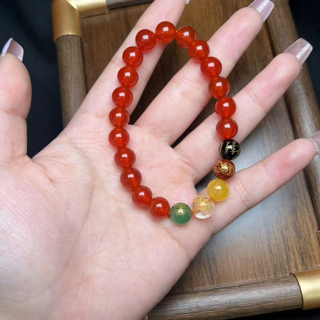 红玛瑙配水晶五路财财手串FZ110621
