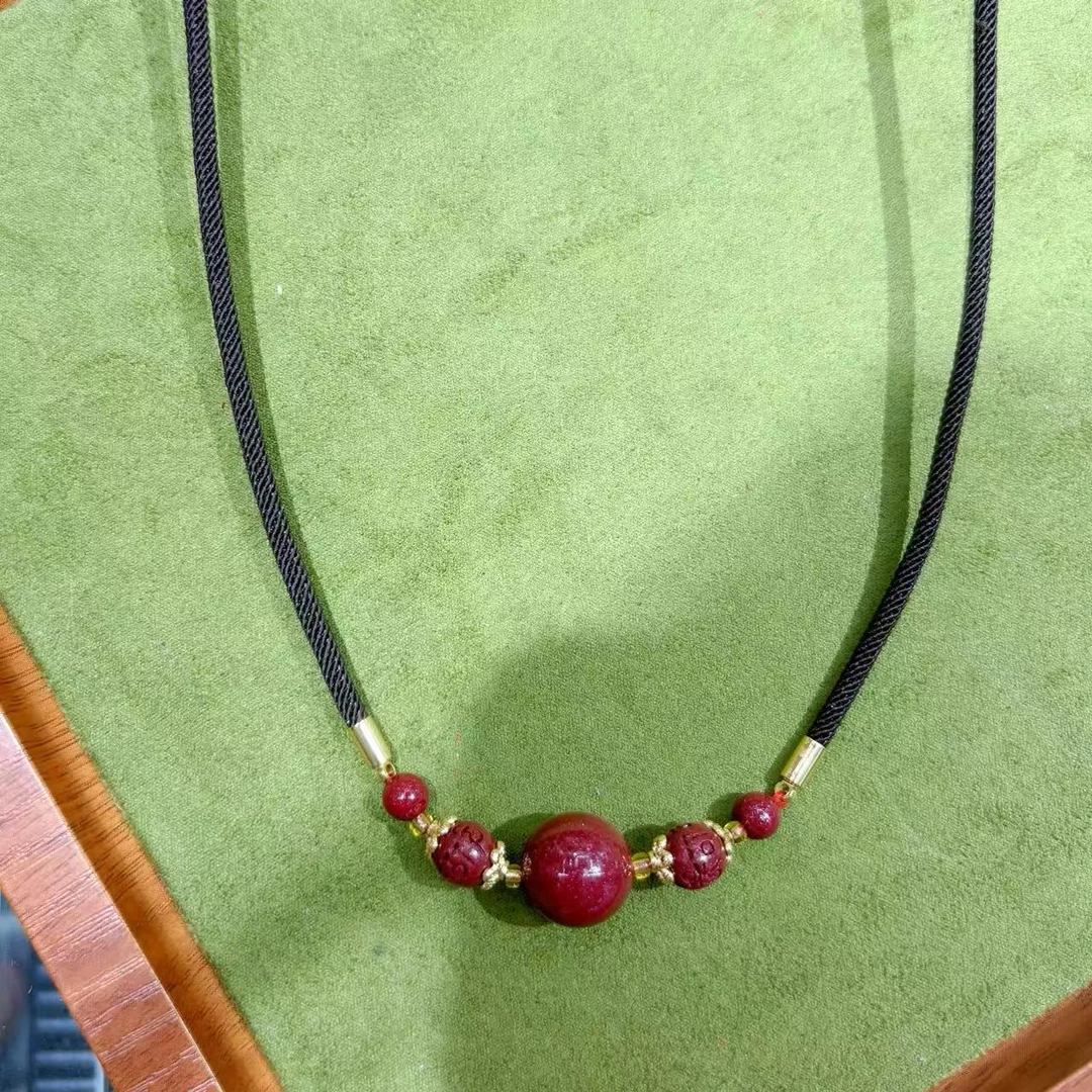 含辰砂工艺品紫金砂朱砂六字款编绳项链ZS101416