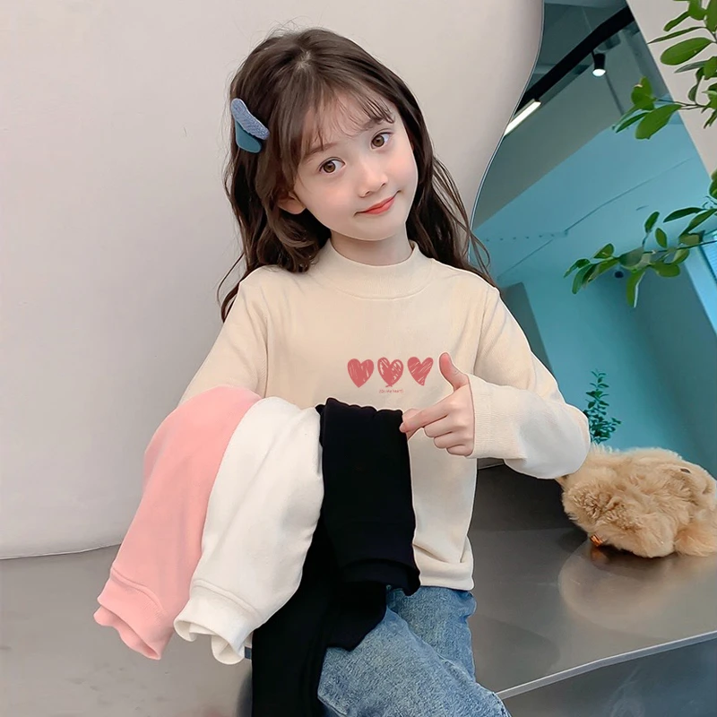 女童德绒打底衫2024秋冬新款洋气儿童内搭中大童半高领保暖上衣潮