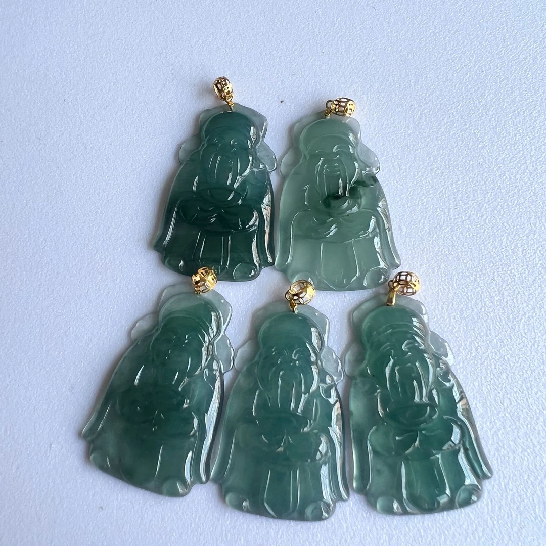 天然翡翠A货18k金镶冰件财神多样性发其一