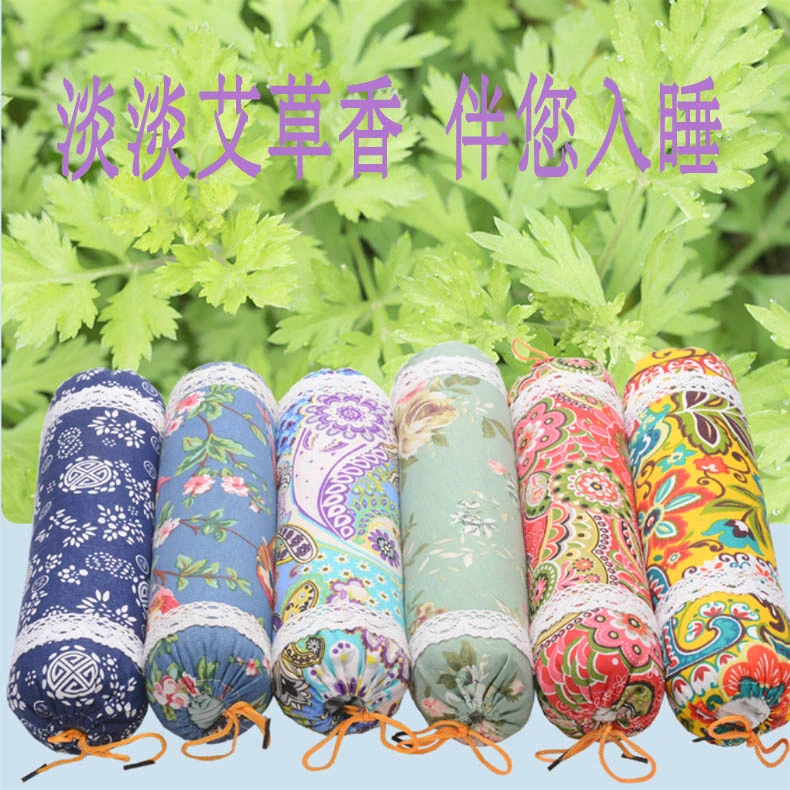 全艾草填充老粗布圆柱枕睡觉专用久睡不塌天然萃取草本枕头单人枕