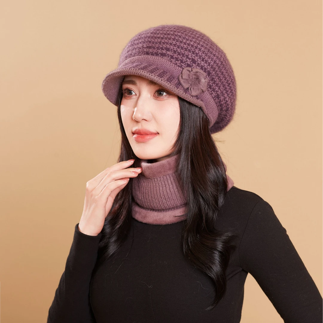 新款帽子女冬天奶奶妈妈保暖毛线帽冬季防寒针织帽防风护耳显年轻