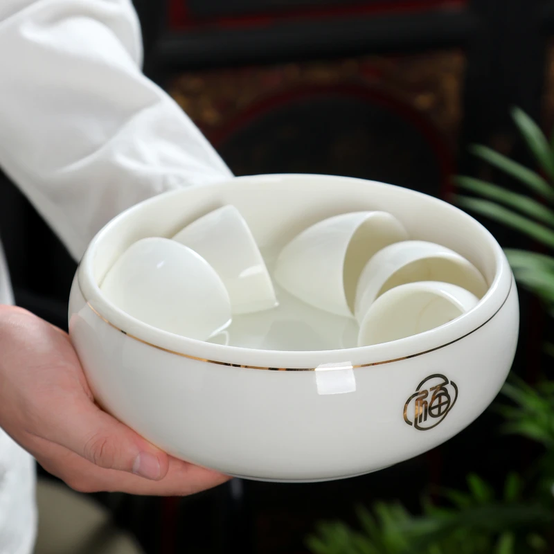羊脂玉杯洗大号陶瓷茶洗玉瓷白瓷功夫茶杯水孟茶盏收纳盆钵茶具