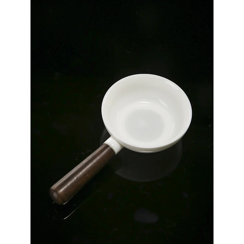羊脂玉全瓷过滤带木柄防烫茶漏茶滤茶水分离陶瓷滤网泡茶过滤神器