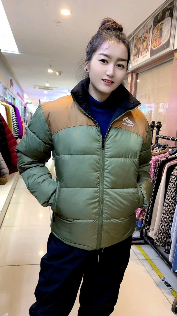 (塔苏)男女同款两面穿的拼接立领保暖休闲外套0810