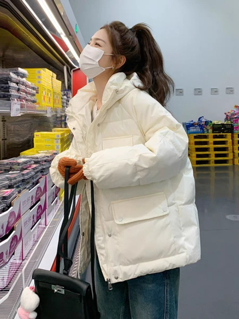 （塔苏）冬季新款棉衣棉连帽学院风洋气减龄术包包外套