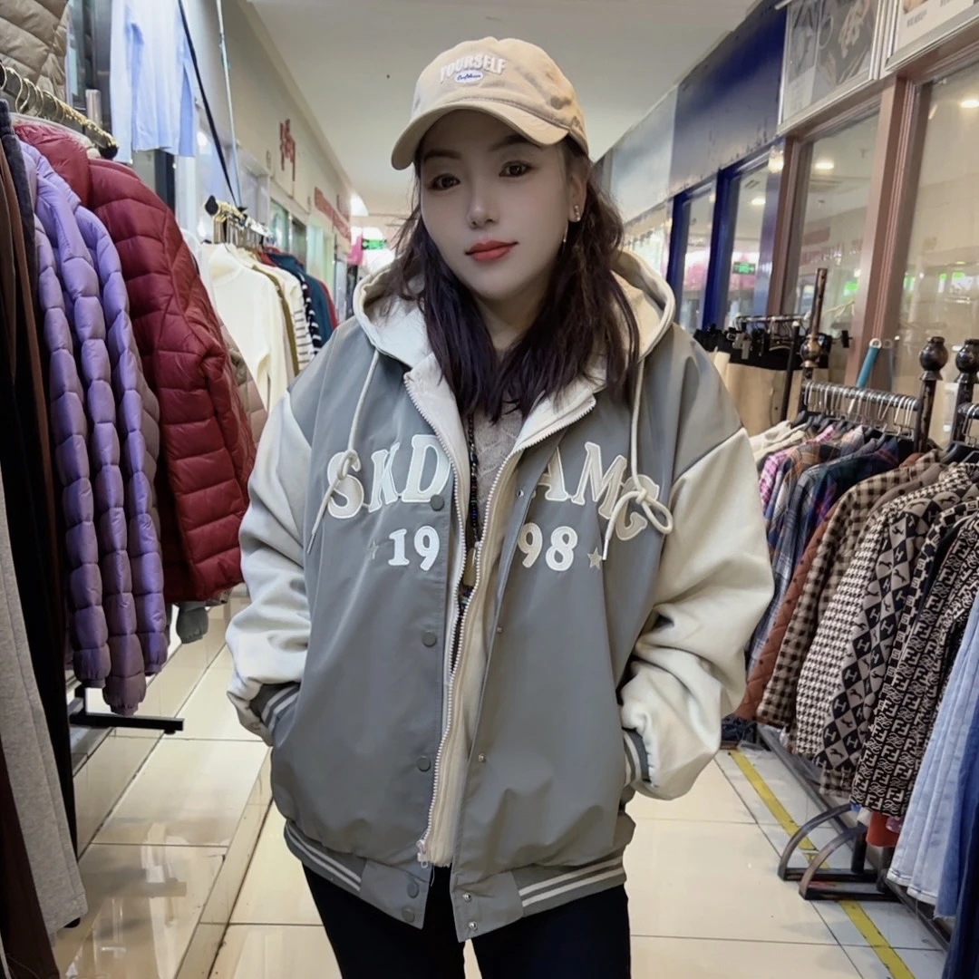 （塔苏）男女同款新款百搭假两件港风棒球服宽松