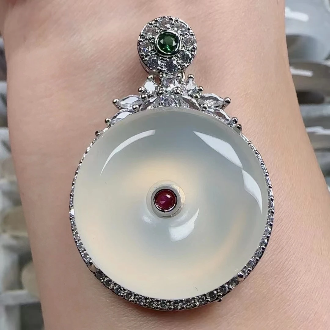 马料天然玛瑙平安扣项坠女款高冰玉髓吊坠平安扣挂件