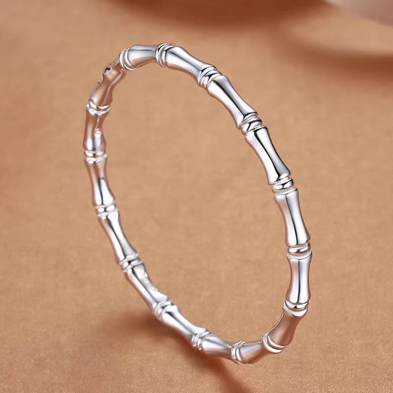 足银手镯 银手镯纯银9999足银竹子节节高升素圈开口闭口竹节银镯