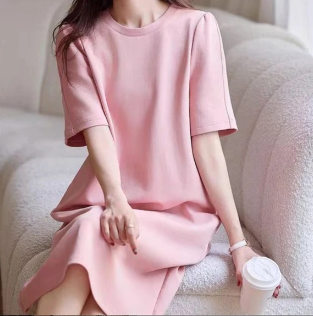 1003 高端欧货女夏季新款宽松显瘦休闲直筒T恤长裙