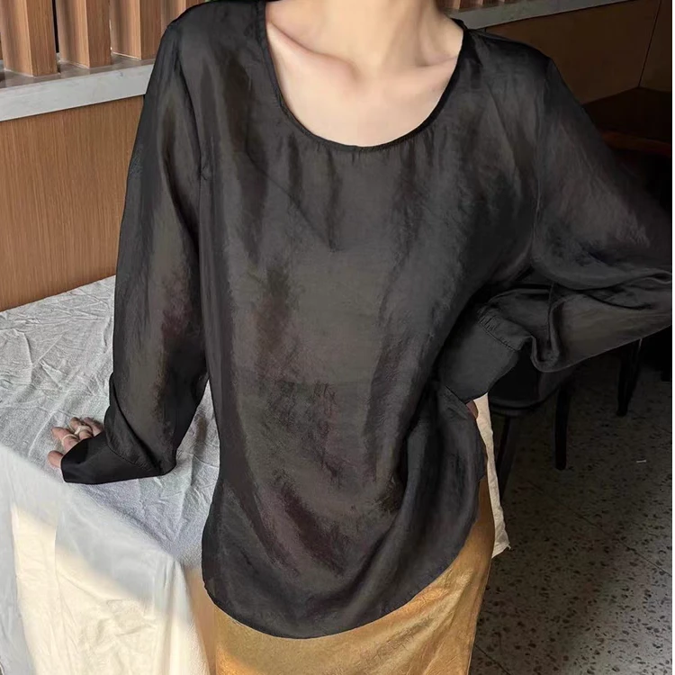 8911春夏新款圆领气质百搭薄纱外穿时尚小衫女潮