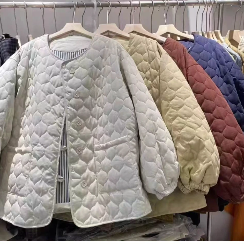 老表#8075休闲百搭宽松秋冬时尚圆领文艺棉服外套-衣长66