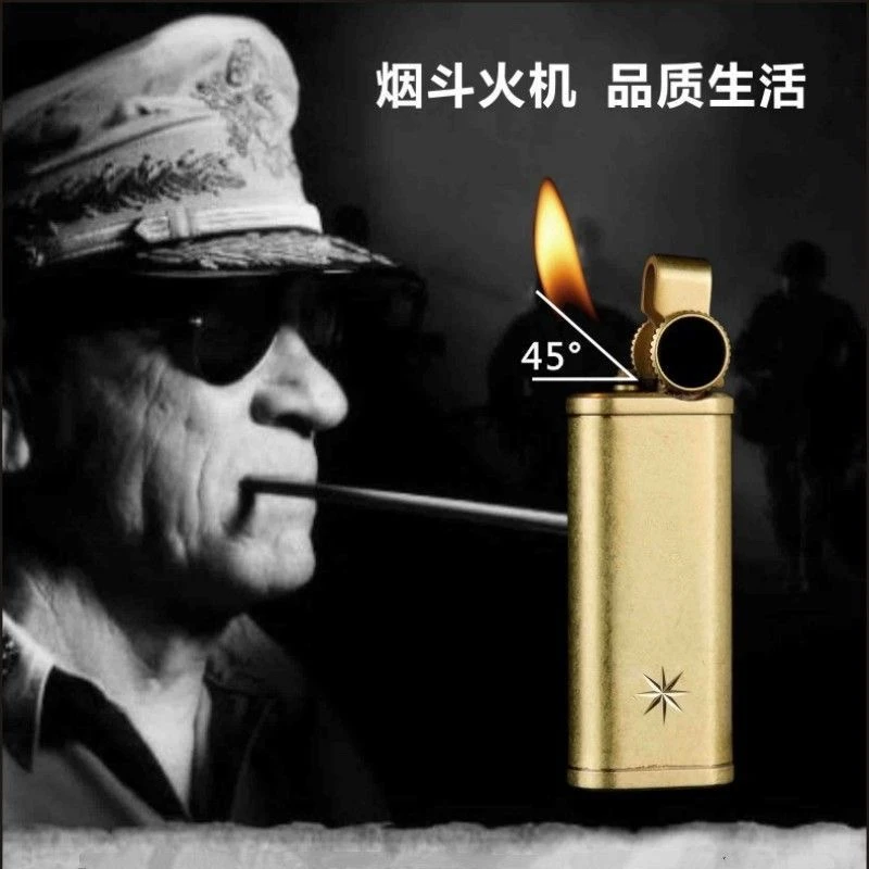 战壕-百诺气体打火机黄铜003古董汽机斜火机