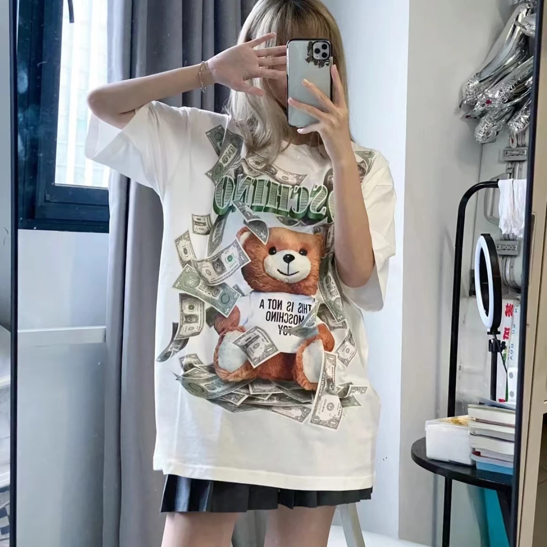 99新 MOSCHINO  钞票小熊轻奢宽松印花时尚潮流夏款短袖立体经典