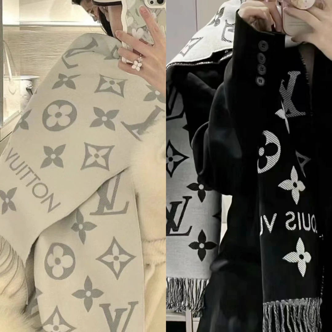 99新 LouisVuitton/路易威登 羊毛真丝双面绒线围巾高级情侣百搭