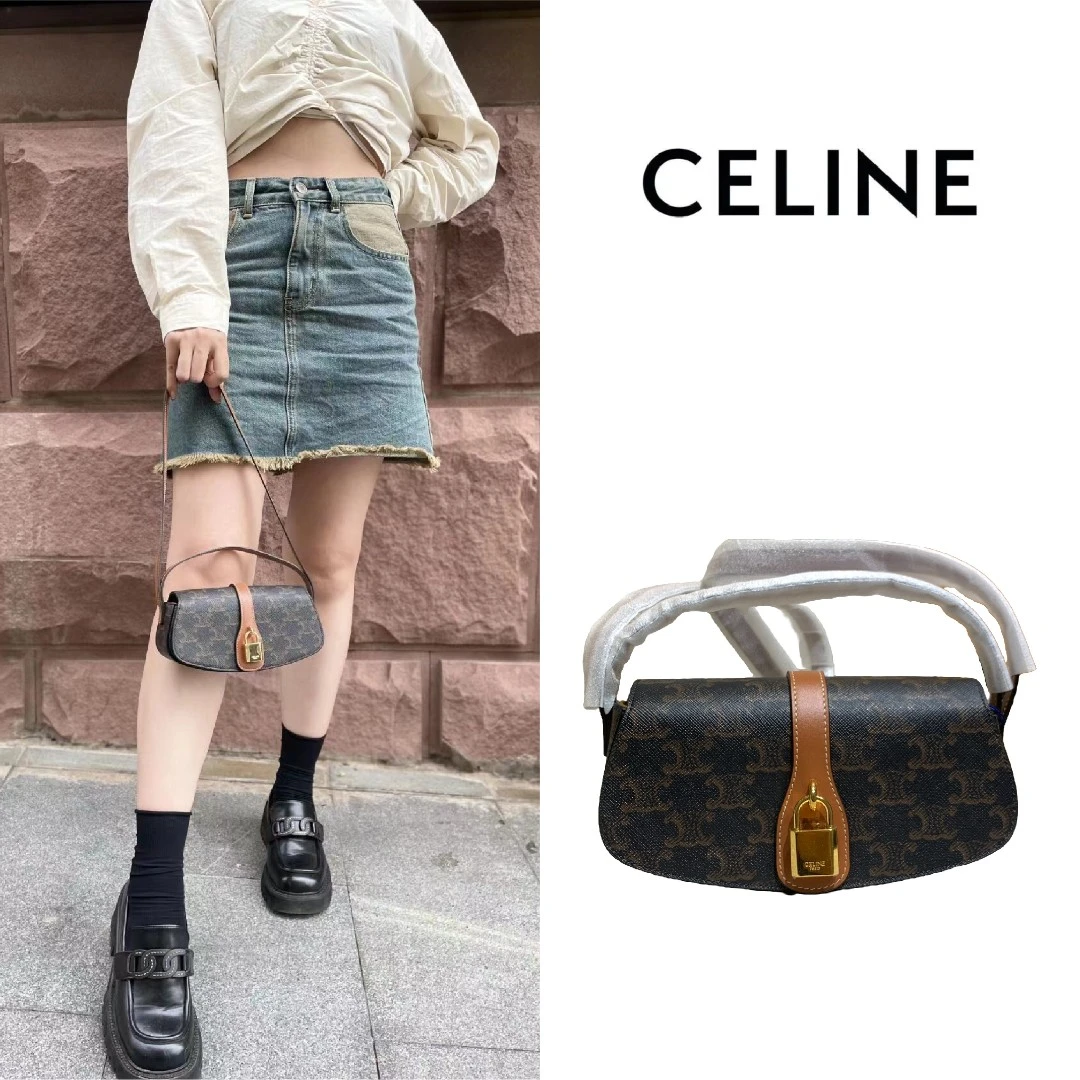 99新 Celine/思琳 锁头包 凯旋门经典满印老花手提腋下包 迷你