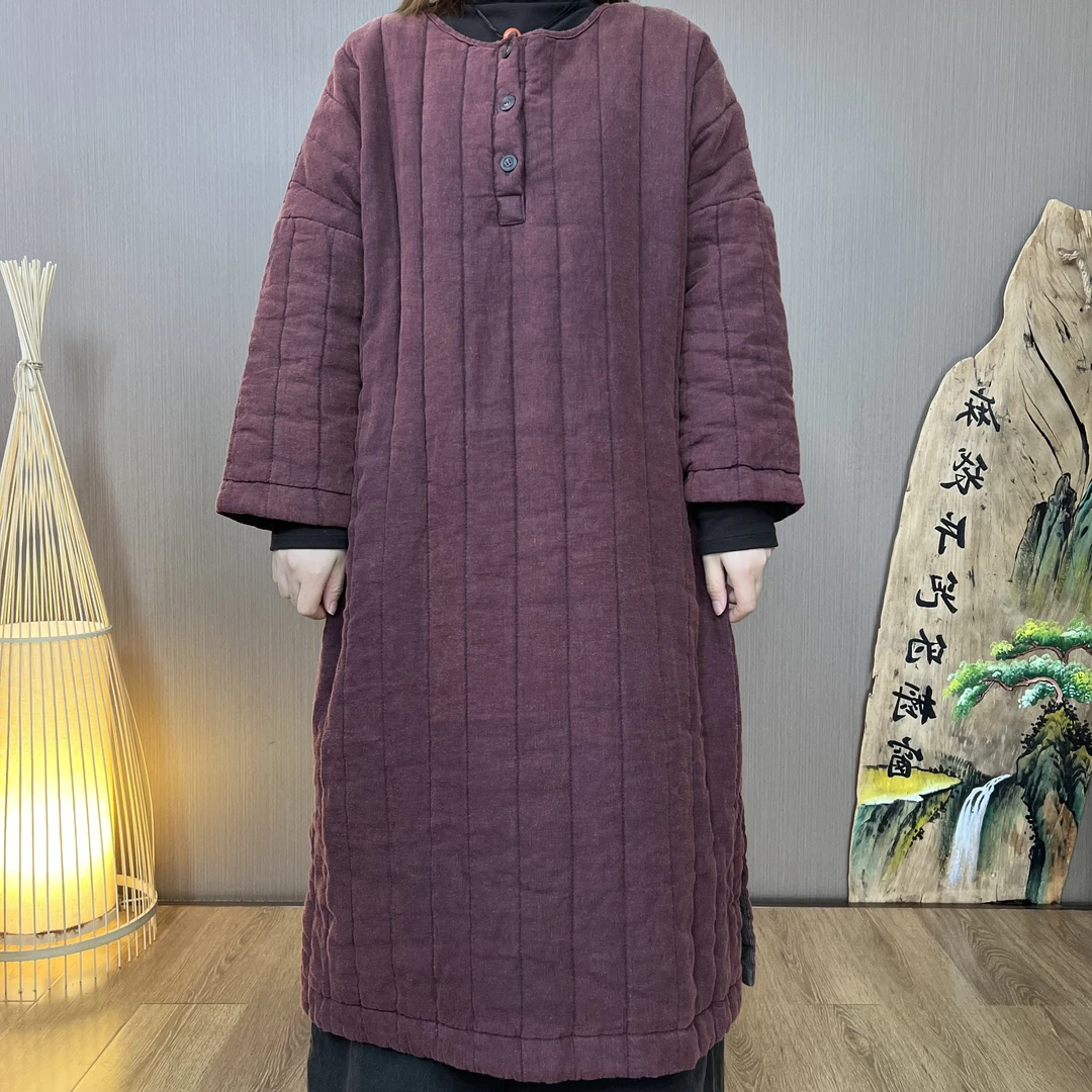 W5207中长款棉衣【麻袋片儿】炒色做旧复古中长款保暖套头冬季棉衣