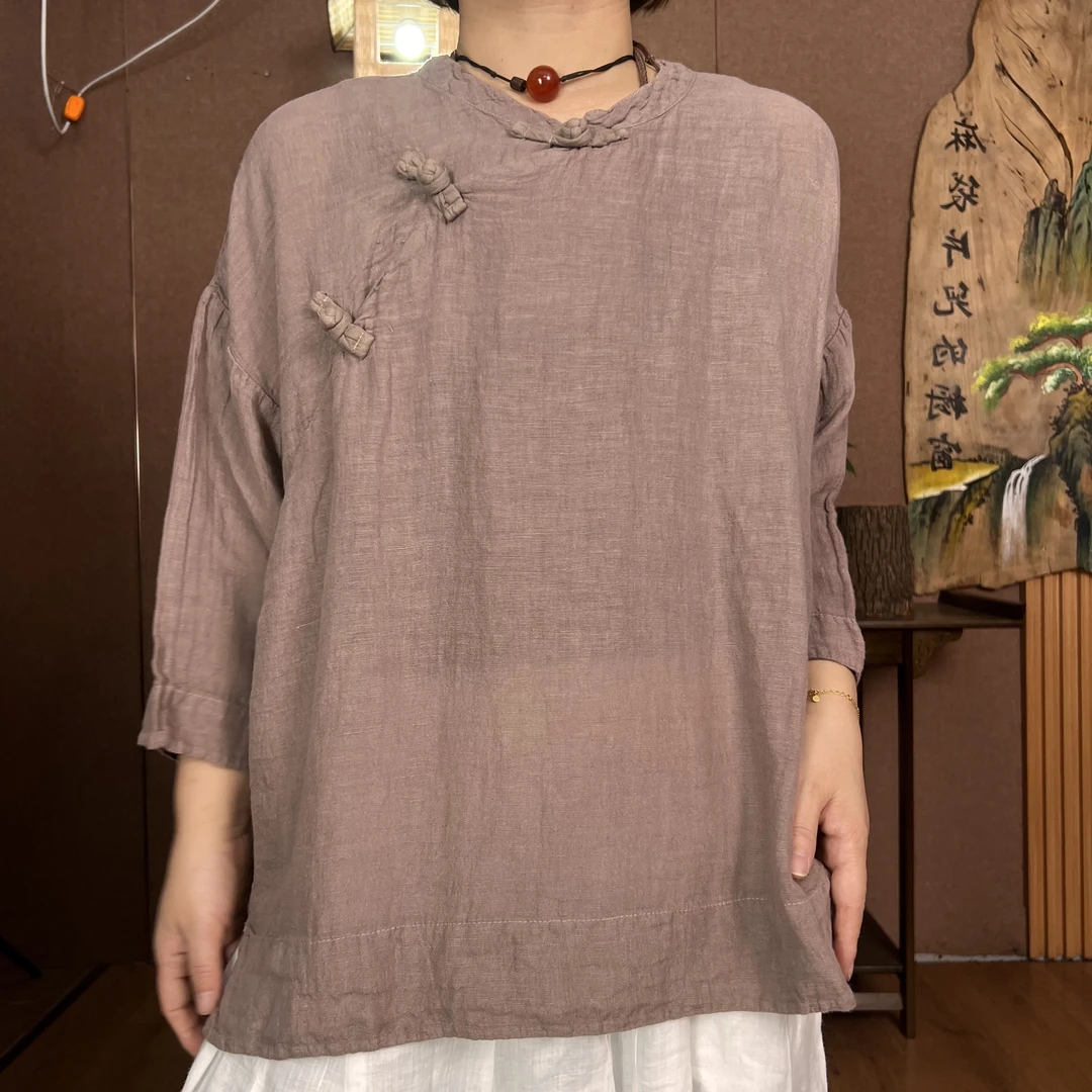 【麻袋片儿】3013高级定制肌理亚麻斜襟盘扣短款上衣