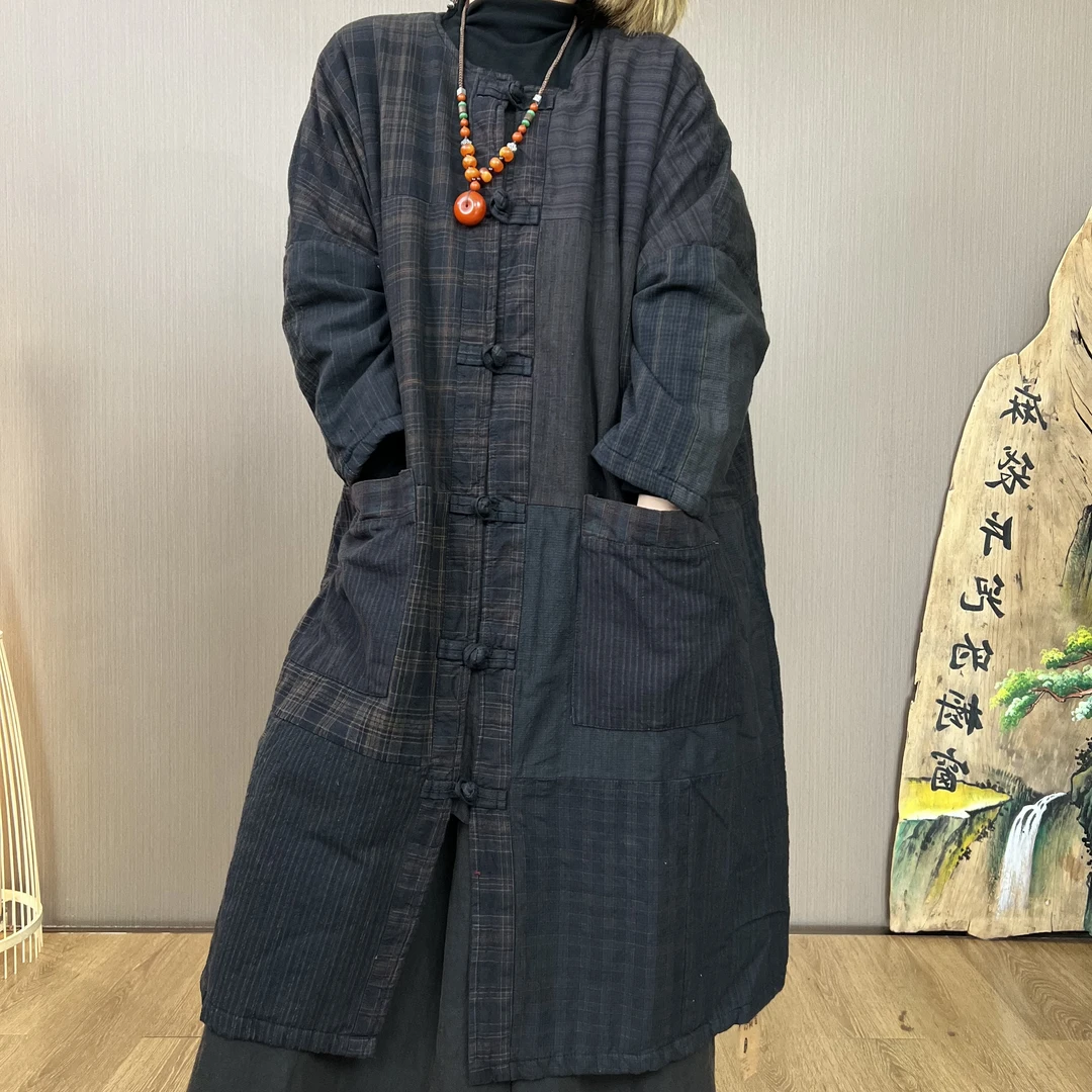 W5238老布棉服【麻袋片儿】炒色做旧老布复古拼接盘扣保暖棉衣外套