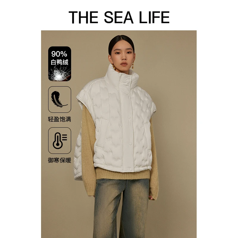 欧海一生 廓形羽绒马甲24冬休闲宽松白色短外套thesealifeA13053