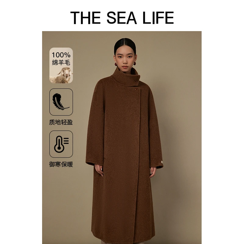 欧海一生韩版大衣双面呢羊毛大衣24冬立领韩系thesealife180178