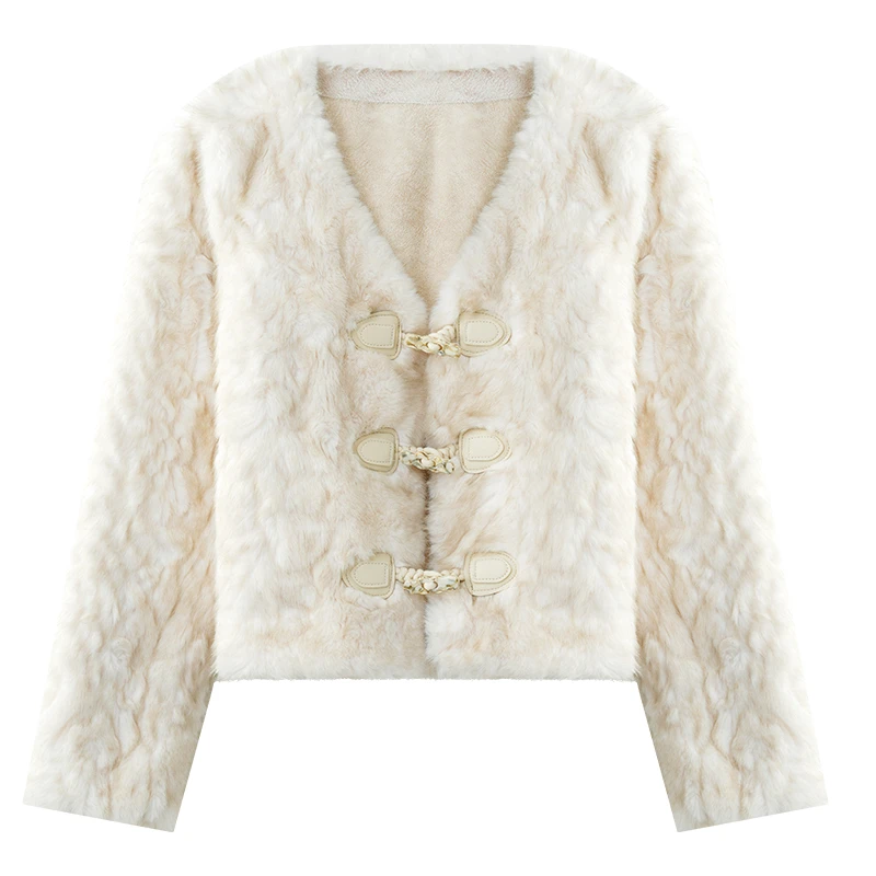 欧海一生 反季穿搭小香风外套冬短款白色环保毛thesealife180019