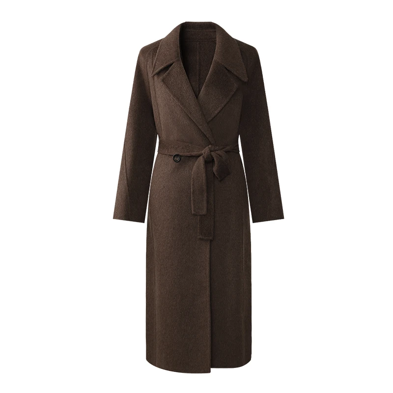 欧海一生双面呢大衣女24冬新款翻驳领系带呢大衣thesealife180152