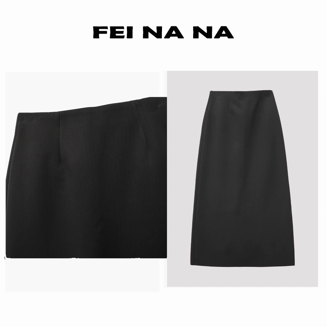 【feinana百搭垂感】2024秋冬新款百搭高腰垂感后开叉半身裙111902
