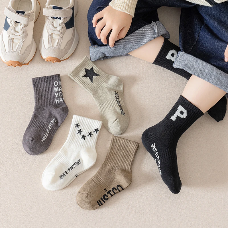 儿童运动袜春秋男童中大童学生百搭潮袜宝宝秋冬吸汗潮流字母棉袜