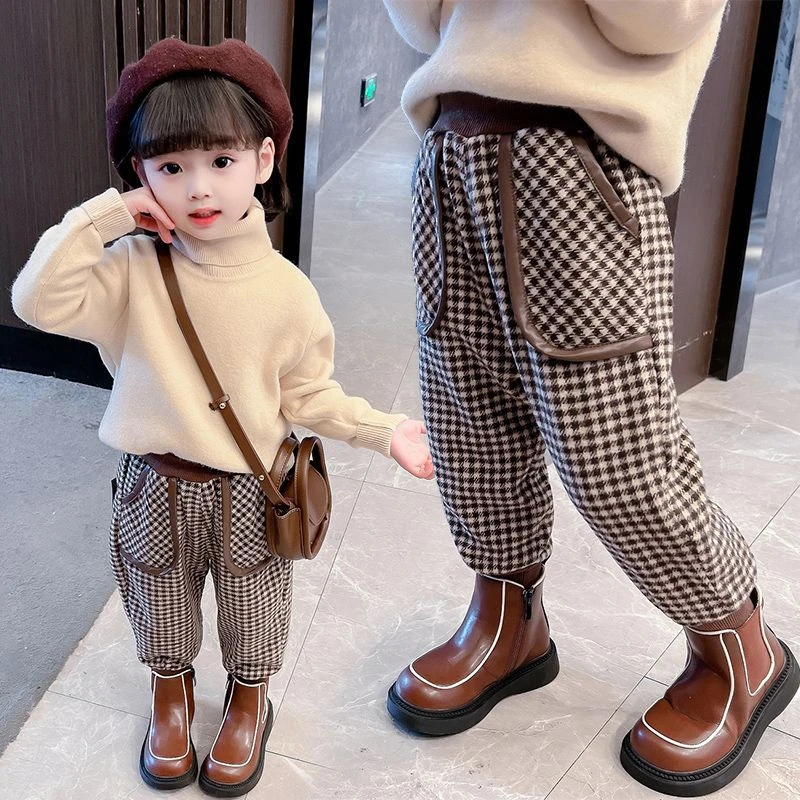 【乐亦晨】女童裤子冬季加厚儿童休闲格子裤韩版新款洋气时髦宝宝