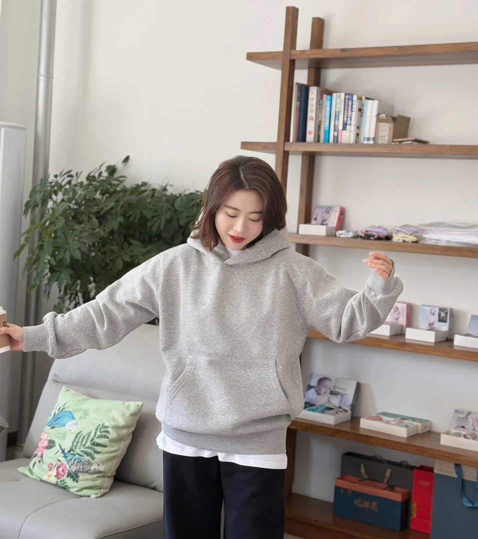 【加绒款】秋冬新款简约百搭连帽加绒卫衣 no退no换