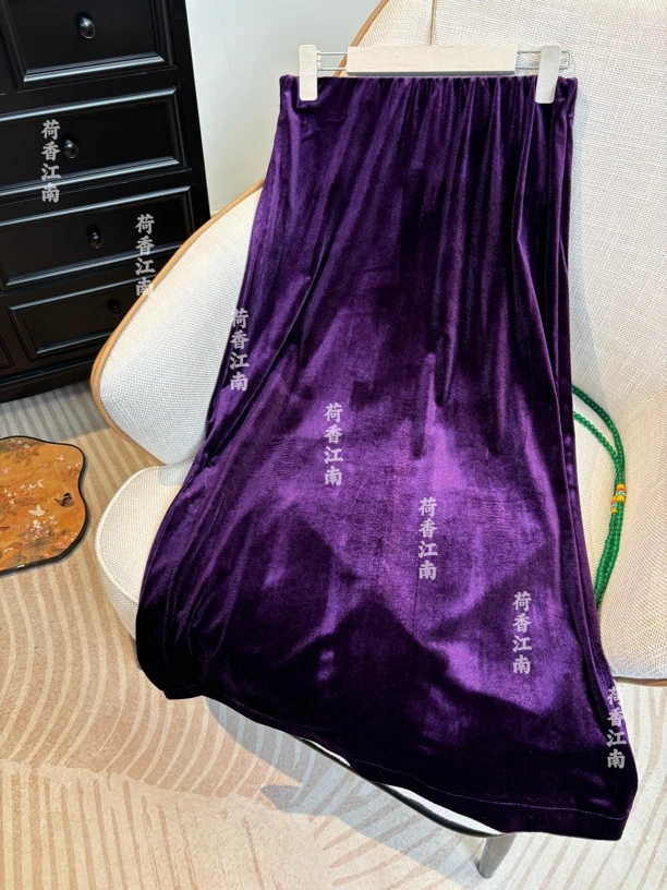 【丝绒半身裙】新中式纯色百搭显瘦丝绒直筒侧边开叉半身裙2024秋新