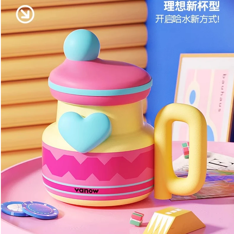 Vanow大容量保温杯女生2024高颜值陶瓷内胆吸管杯子泡茶理想水壶