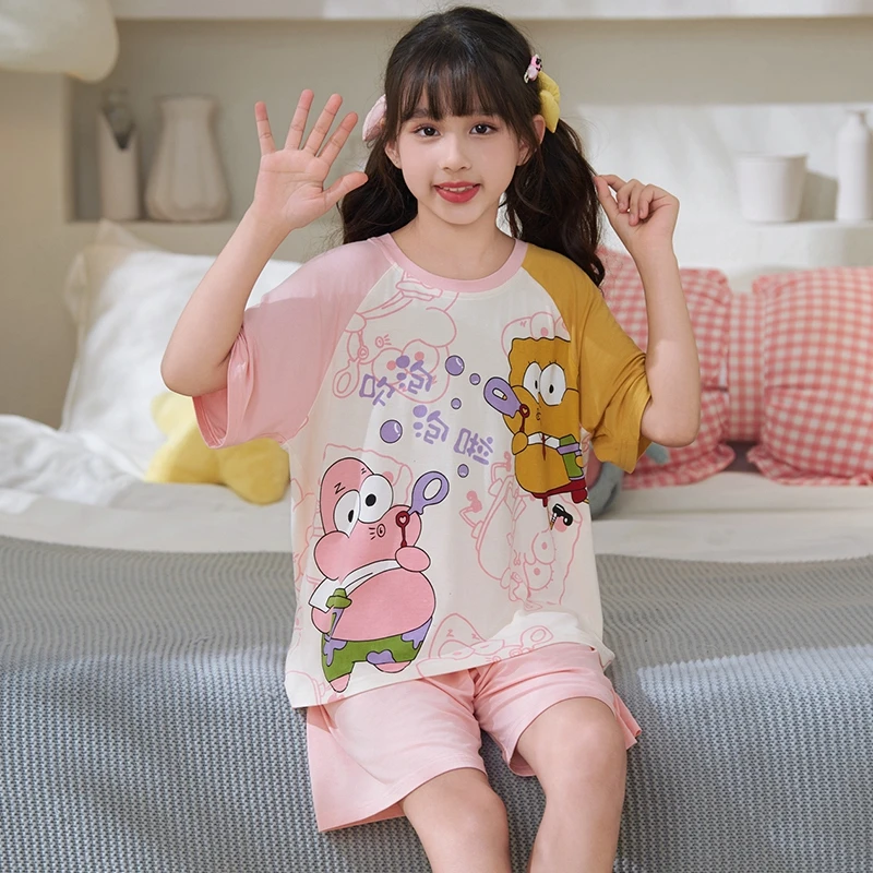 儿童睡衣女童夏季薄款卡通莫代尔睡衣女孩中大童宝宝家居服套装夏