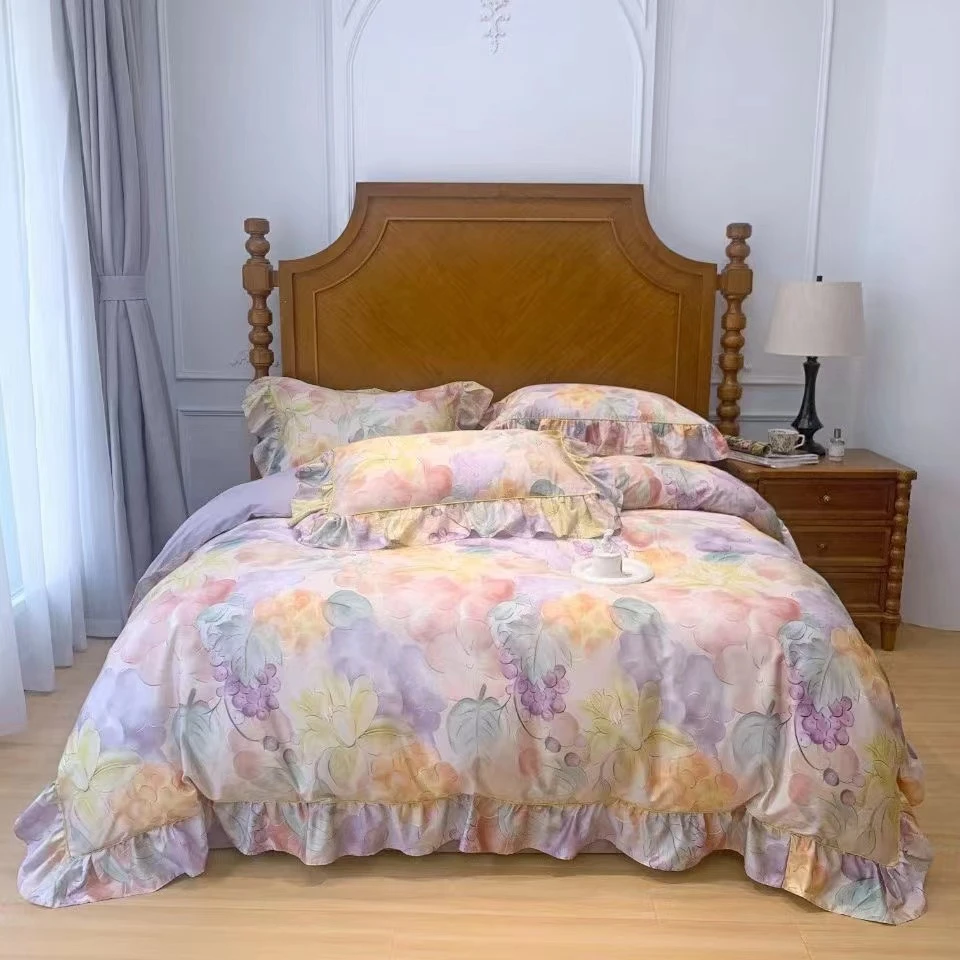 高端澳棉全棉四件套韩式花边轻奢纯棉斜纹亲肤印花床上用品4件套