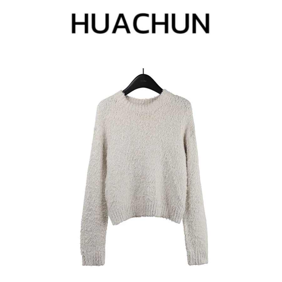 【香草伯爵】圆领套头毛衣女2024秋冬新款极简简约慵懒风针织上衣