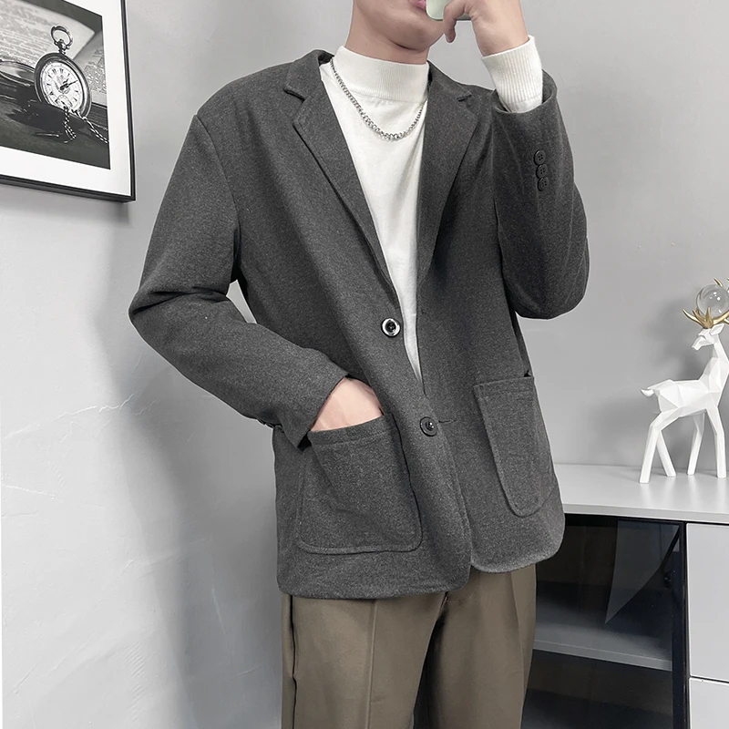 冬季韩版加厚毛呢西装外套男高级感呢子外套男生冬款呢料小西服男