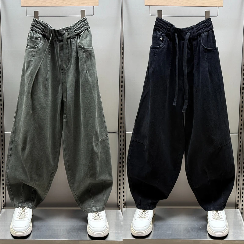 秋冬新款休闲裤男潮流宽松水洗港风阔腿裤韩版青年宽松直筒老爹裤