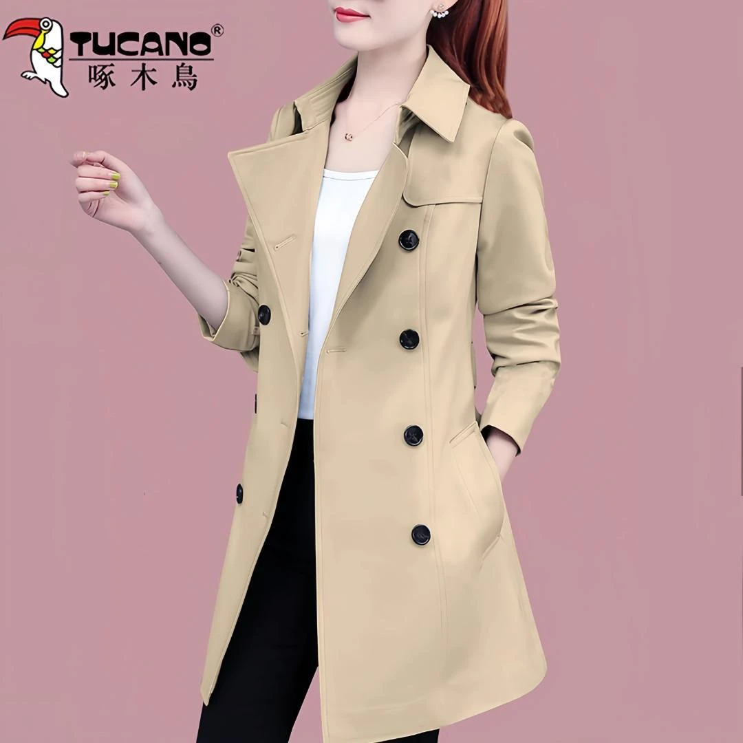 啄木鸟女士小个子风衣外套女春秋时尚新款春季显瘦中长款大衣