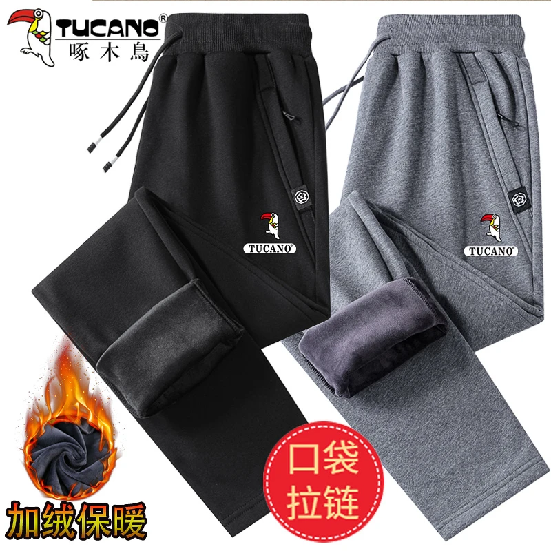 啄木鸟纯棉加绒运动裤女爆款2022秋冬季新款宽松高腰休闲直筒卫裤