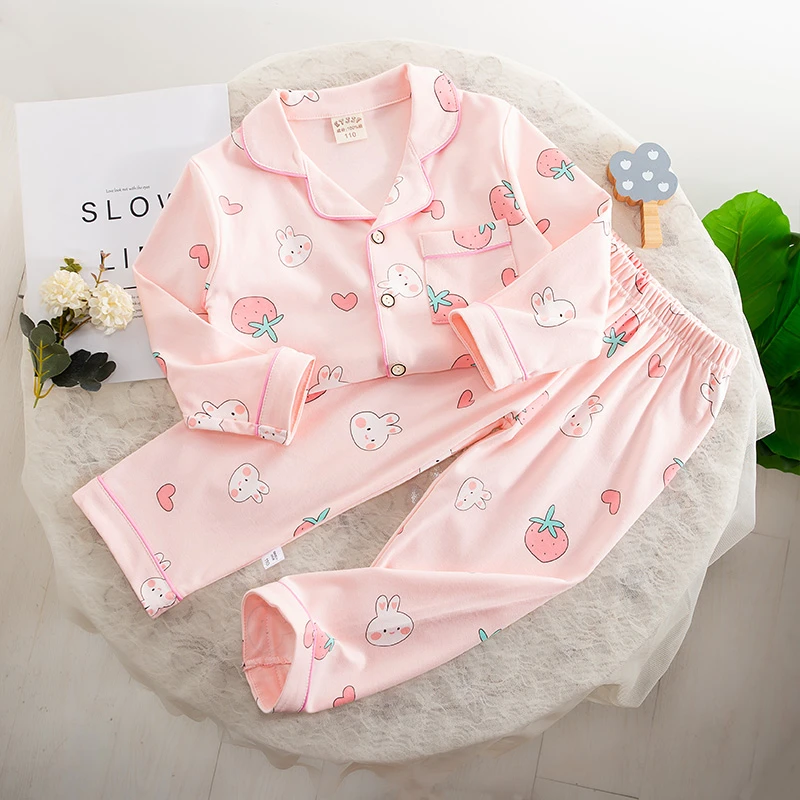 儿童睡衣纯棉套装春秋款开衫长袖卡通中大童男女童家居服韩版童装