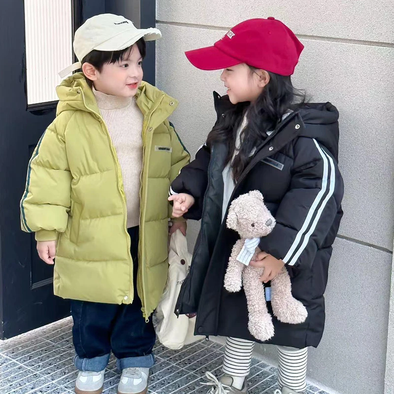 （现货）儿童中长款加厚黑金棉衣男女童中长款韩版棉服中大童外套
