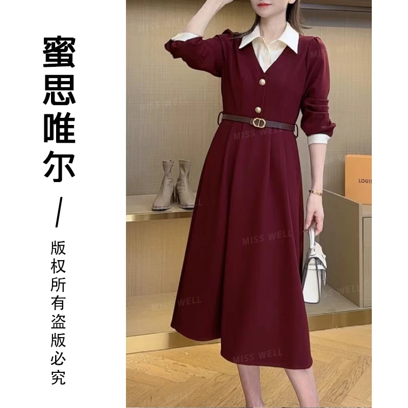 【茵姐推荐】2025春款气质显瘦时尚名媛修身假两件女装连衣裙3134