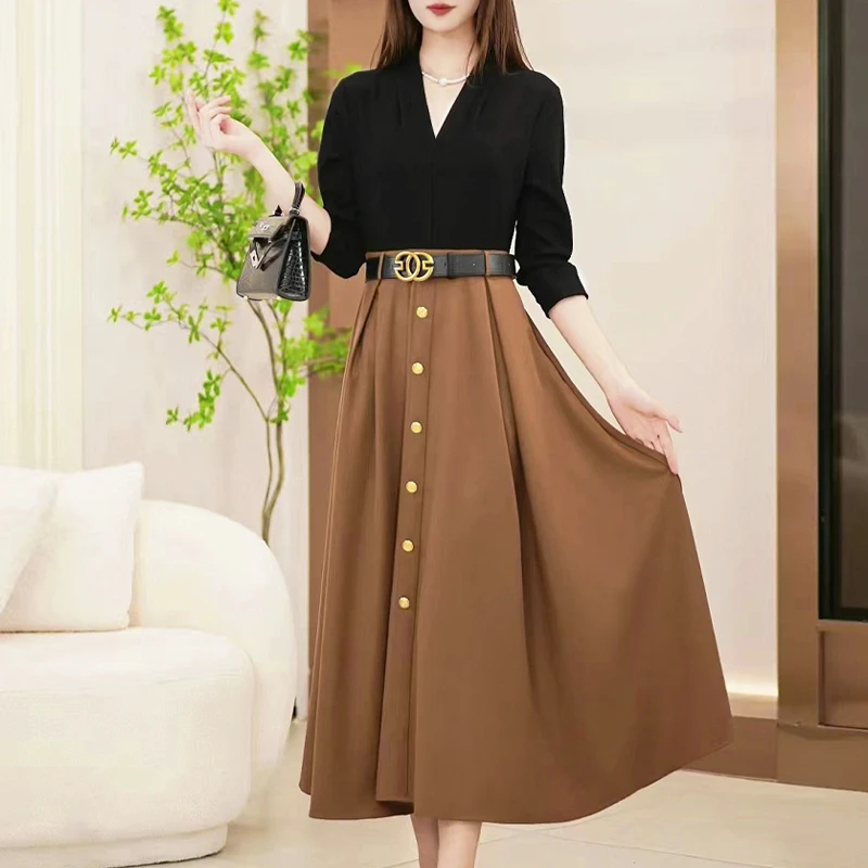 【茵姐推荐】新款法式优雅复古显瘦百搭拼接轻奢连衣裙2719