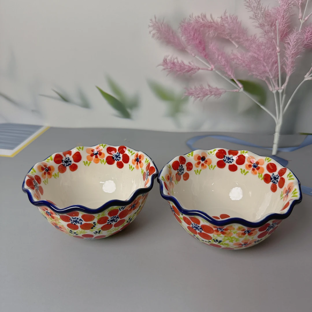 【欧礼HONE】碧丝红樱系列5英寸花瓣碗2个装陶瓷手绘釉下餐