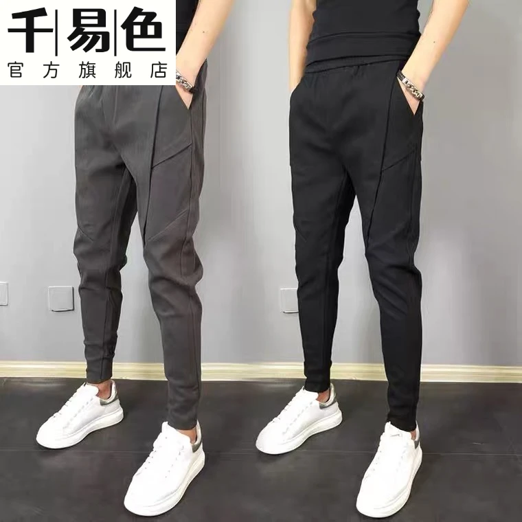秋季男士裤子潮韩版修身高弹束脚九分裤秋冬百搭加绒小脚休闲裤男