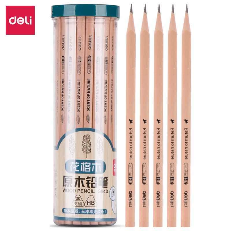 得力原木铅笔桶装30支 S943