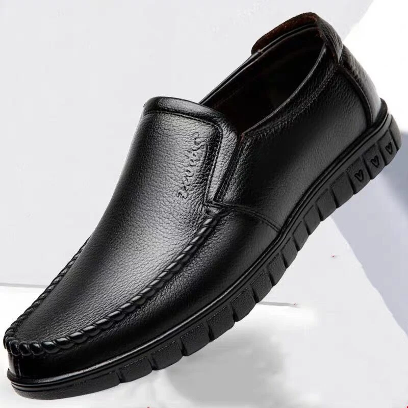 【头层牛皮】休闲男皮鞋防滑休闲软皮舒适中老年爸爸鞋 黑色8823